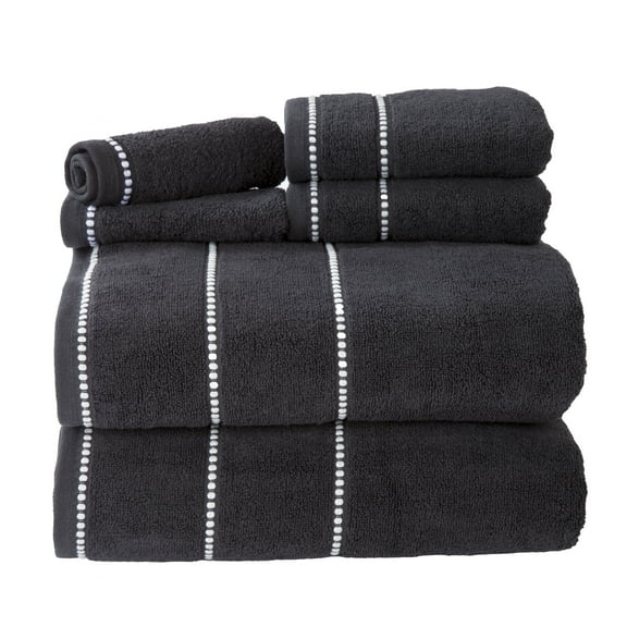 6-Piece Quick Dry Bath Towels Set - 100% Cotton Towel Set for Bath, Gym, and Spa (Black)