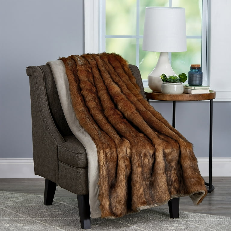 Free Shipping Somerset Home 60 inch x70 inch Faux Fur Oversized Throw Blanket with Artificial Mink Back for Adult Brown Walmart