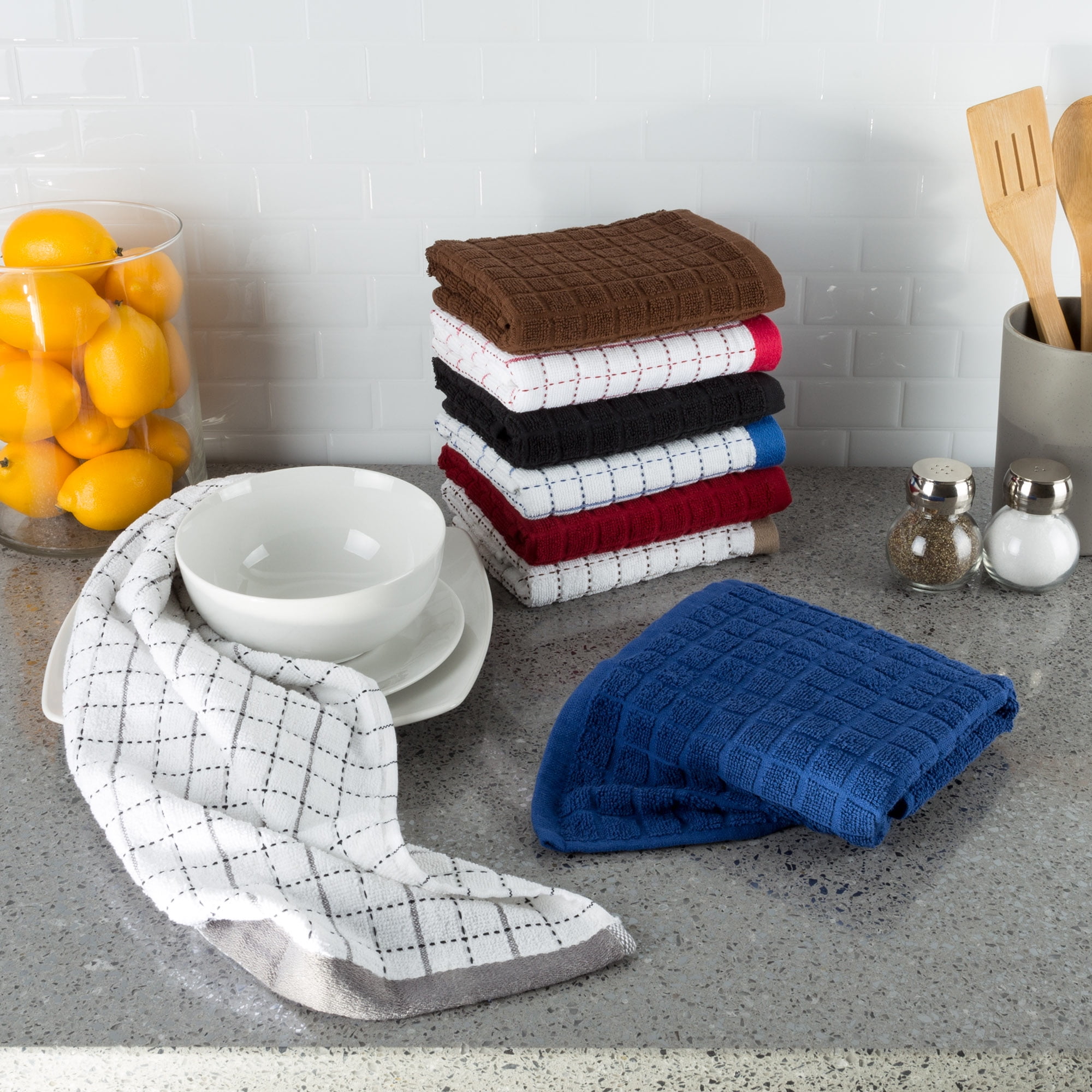 8 pack 100% Cotton Kitchen Towels with Stripes and Solids by Somerset Home  16”x28 