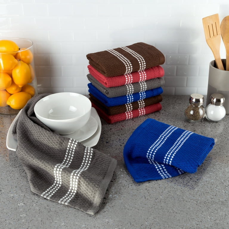 Navy Blue Kitchen Dish Hand Towels Lot of 2 Windowpane Dark Blue Terry Cloth