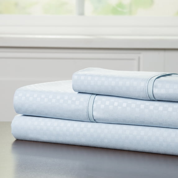 Lavish Home Brushed Microfiber Sheet Set- 3 Piece- Embossed Checkered Bed Linens (Twin, Blue)