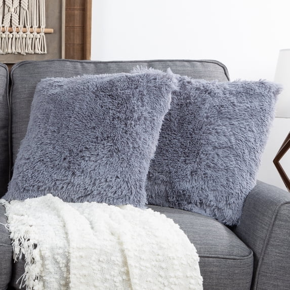 Somerset Home Faux Fur Pillow for Adult– Square Covers & Inserts (Gray/2-piece)