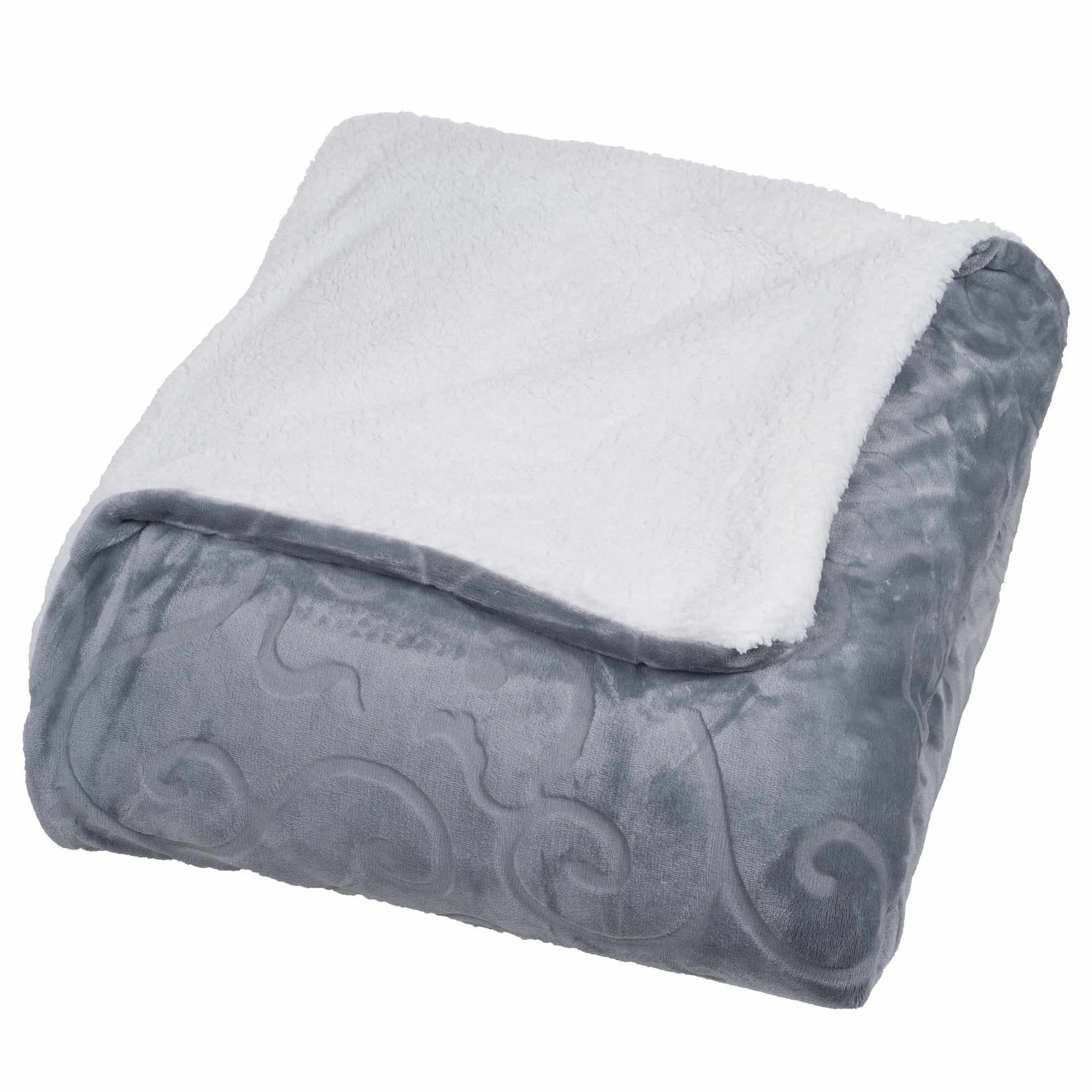 Somerset Home Floral Etched Fleece Blanket - 86x90 Machine-Washable Sherpa Throw - Soft Blanket Queen Size for Couch, Chair, or Bed (Gray)