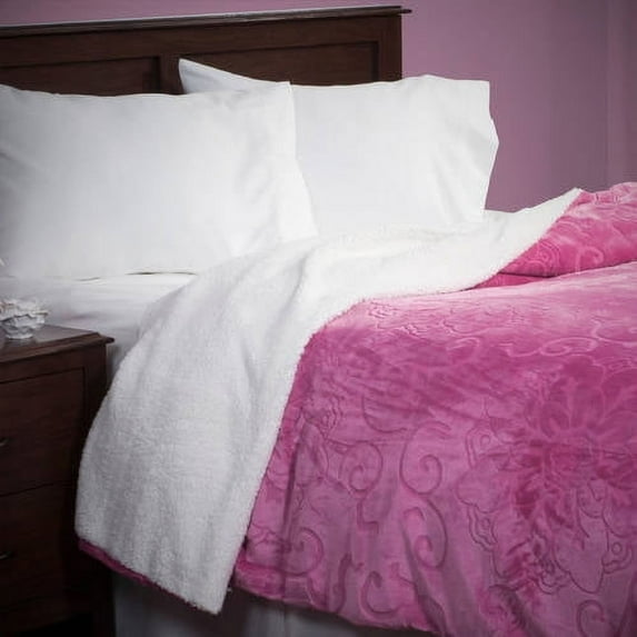 Somerset Home Floral Etched Fleece Blanket with Sherpa