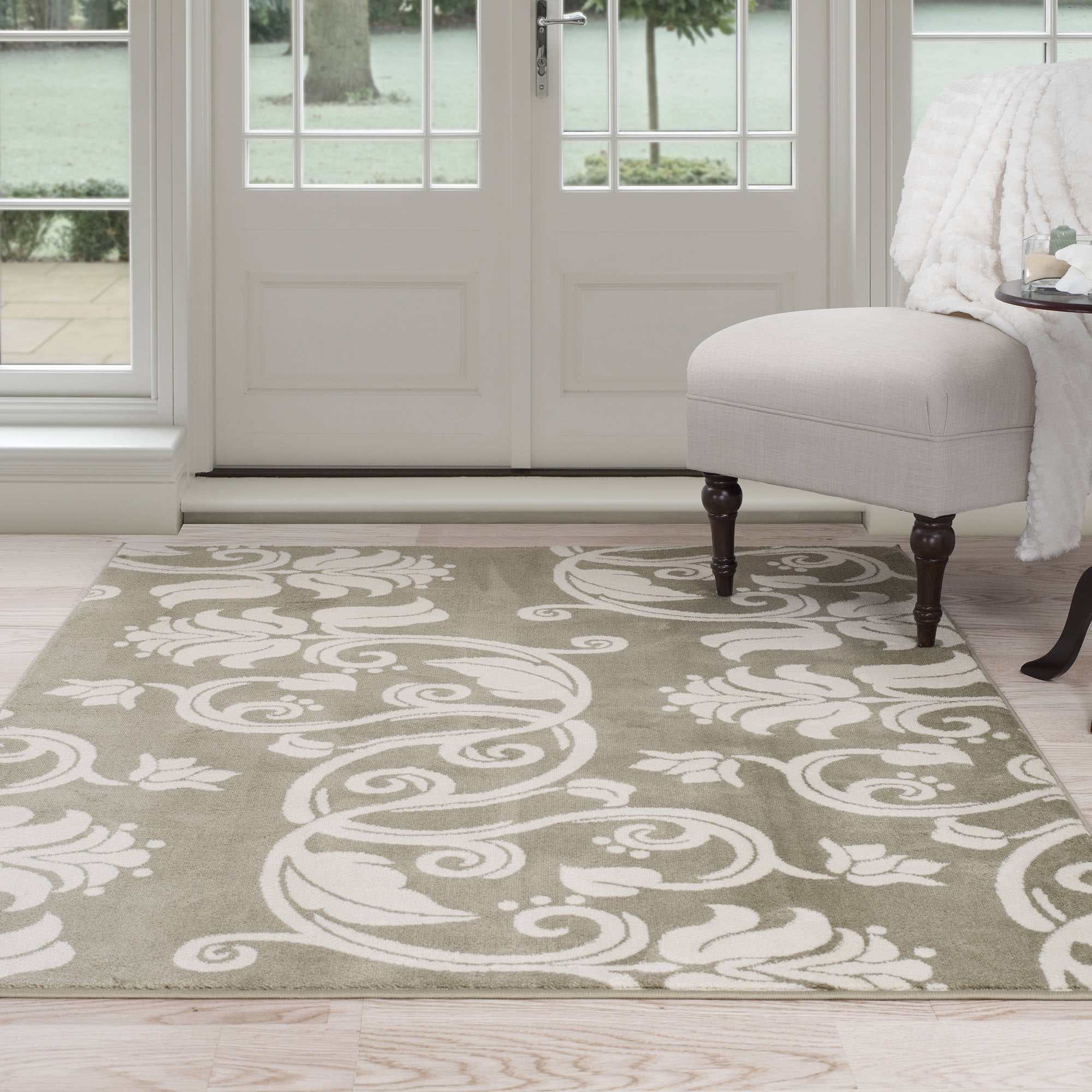 Somerset Home Green/Ivory Floral Scroll Area Rug, 5' X 7'7" - Walmart.com