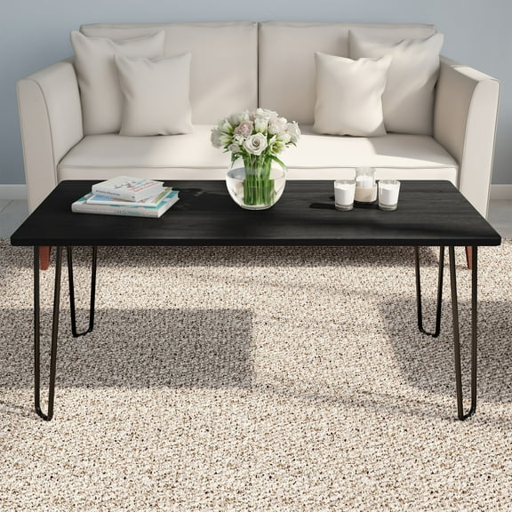 Lavish Home Coffee Table with Hairpin Legs - Modern Industrial Style Home Decor, Black