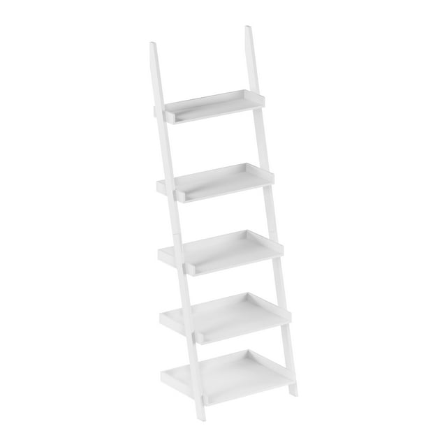 Somerset Home Leaning Ladder Shelves, 5 Tier Bookcase (White)