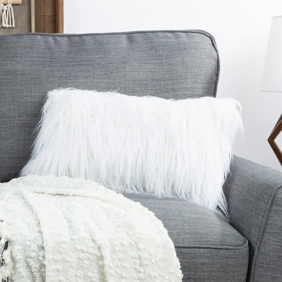 Somerset Home Mongolian Faux Fur Lumbar Pillow Cover & Insert- White, Adult, 1-piece