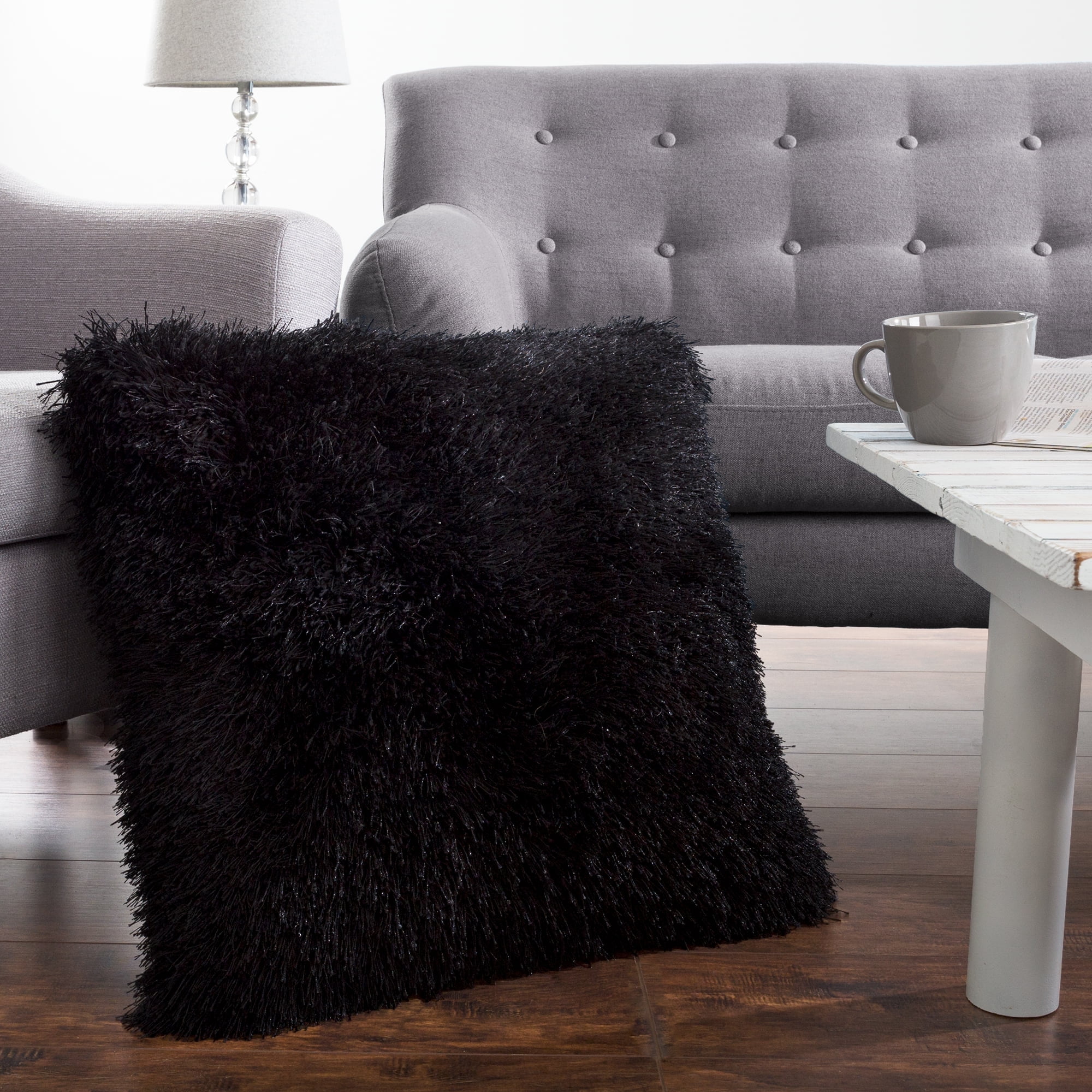 Free Shipping Somerset Home Oversized Shag Faux Fur Floor or Throw Pillow Square for Adult Black Walmart