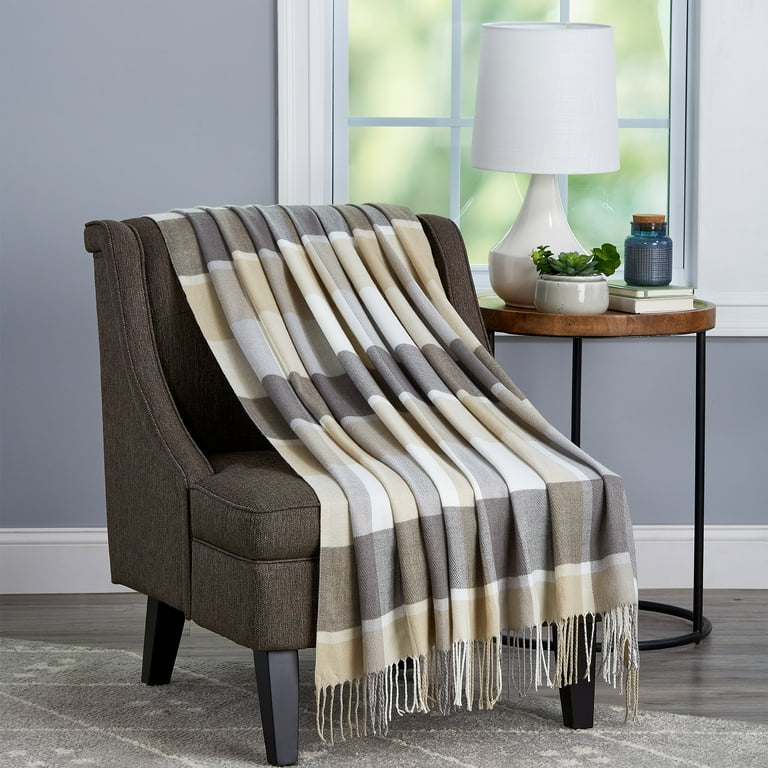 Black Gray And White Woven Acrylic Striped Plush Throw Black Gray And White Woven Acrylic Striped Plush Throw