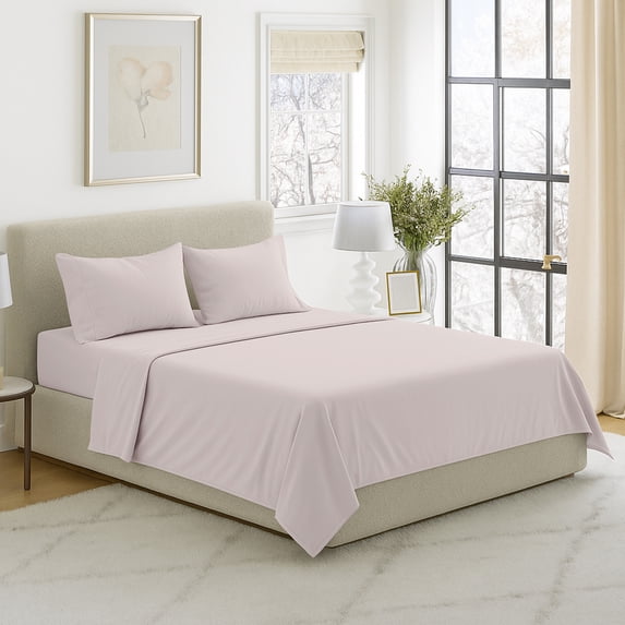 Brushed Microfiber Sheet Set- 4 Piece Bed Linens- Fitted & Flat Sheets, 2 Pillowcases- Wrinkle, Stain & Fade Resistant by Somerset Home (Queen, Beige)