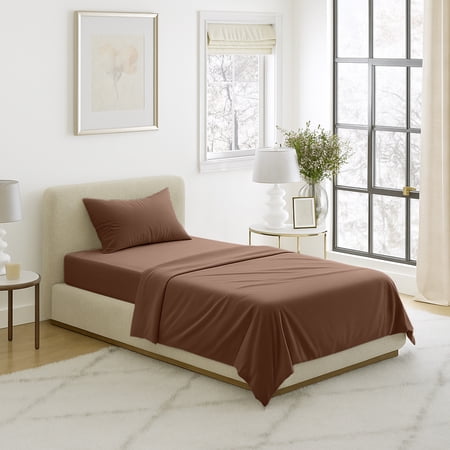 Somerset Home BBrushed Microfiber Sheet Set- 3 Piece Bed Linens-Fitted & Flat Sheets, Plus A Pillowcase-Wrinkle, Stain & Fade Resistant (Twin, Brown)