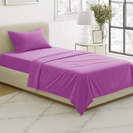 Lavish Home Somerset Home 3-Piece Microfiber Twin Sheet and Pillowcase Set, Purple