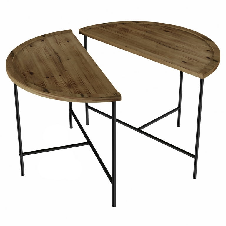 Somerset Home Set of 2 Half Moon Coffee Table in Rustic Weathered