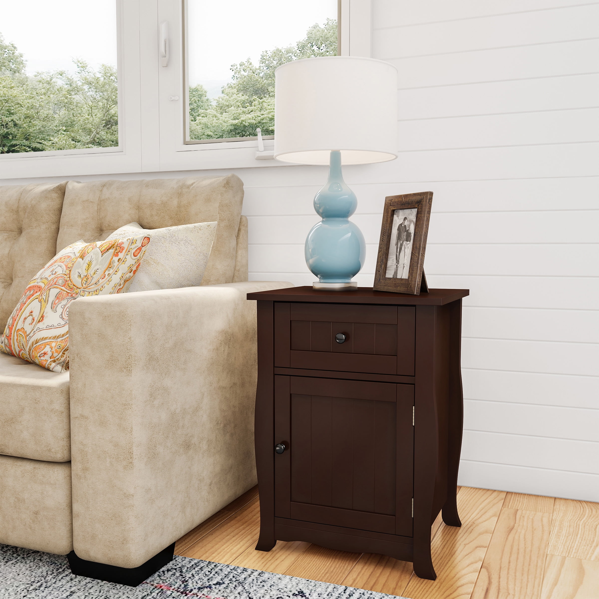 Somerset Home Side Table – Accent Nightstand with Drawer and Cabinet