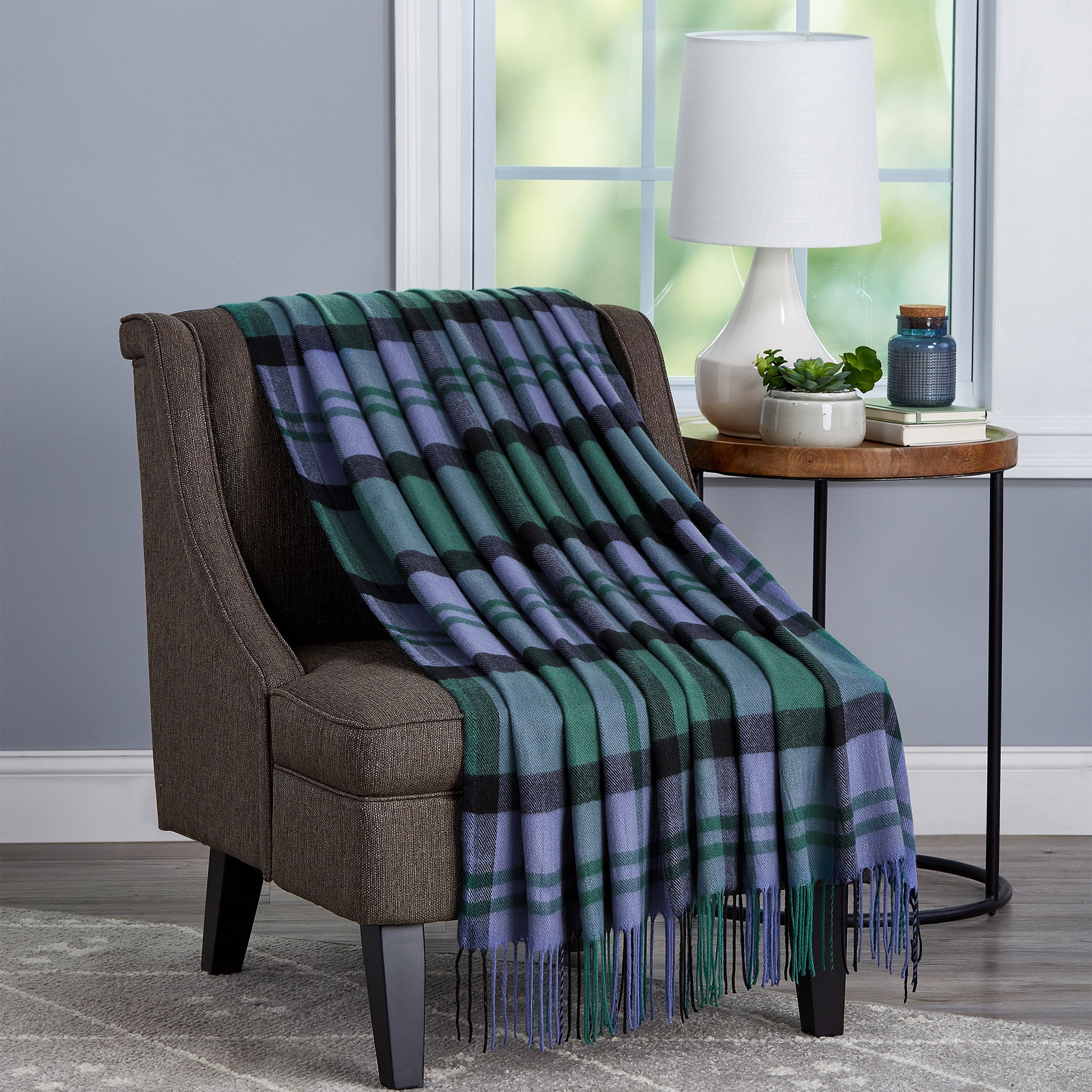Somerset Home Soft Oversized Vintage Style Plaid Throw Blanket for Adult Blue Green Walmart
