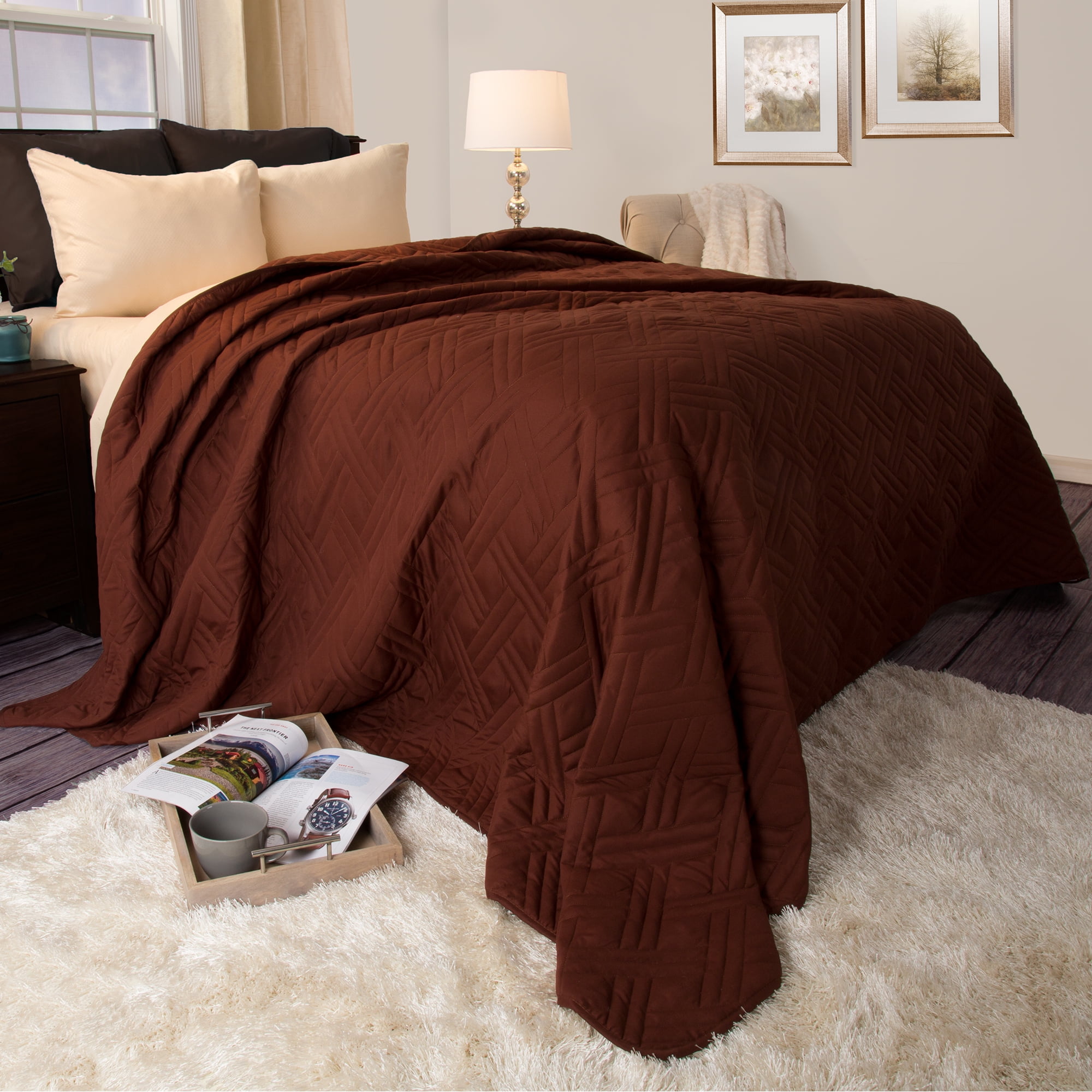 Somerset Home Solid Color Bed Quilt, Twin, Brown