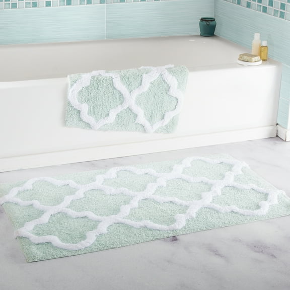 Somerset Home 2 Piece Bathroom Rug Set - 41x24.5 Inch and 34x21 Inch 100% Cotton Bath Mats (Seafoam)