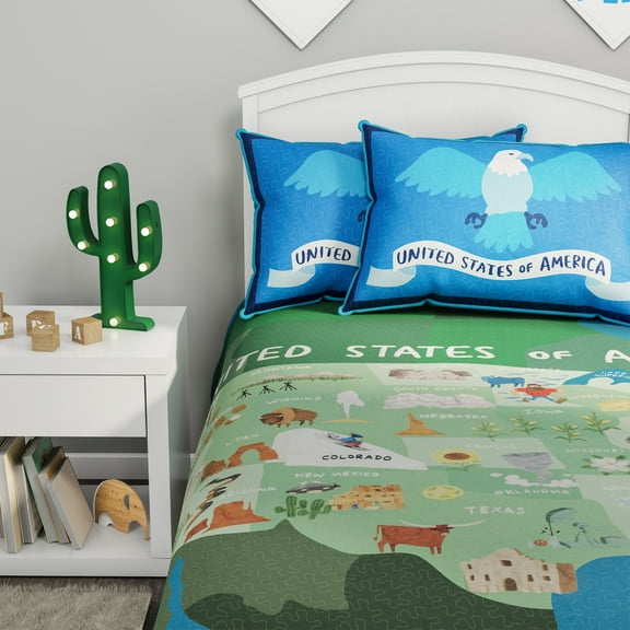 Somerset Home United States Map Comforter Set for Children-Animals & Icons, Twin XL