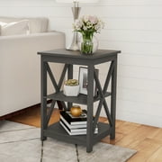 Lavish Home Wooden End Table, Modern Style Sofa Side Table with X-Leg Design and Two Shelves, Gray
