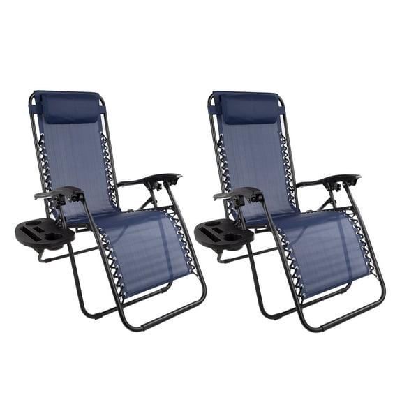Somerset Home Zero Gravity Chairs with Side Table - 2-Pack (Navy Blue)