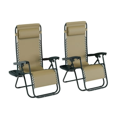 Somerset Home Zero-Gravity Reclining, Set of 2, Folding Camping Chairs (Beige)