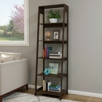 Lavish Home 5-Tier Ladder Bookshelf, Leaning Decorative Shelves for Display - Wood Shelf for Living Room, Bathroom, and Kitchen Storage, Dark Brown