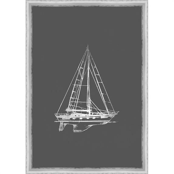 Somerset House Publishing 2266 Silver Foil Yacht Sketches II on Dark Grey, Framed Textured Fine Art Print