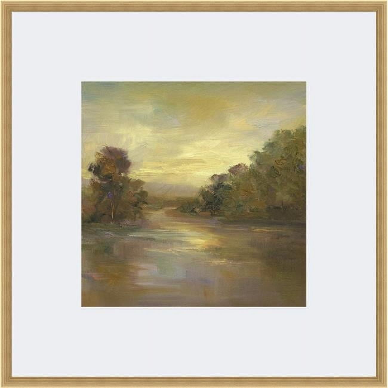 Contemporary Gold Framed Landscape Print in Yellow and Green