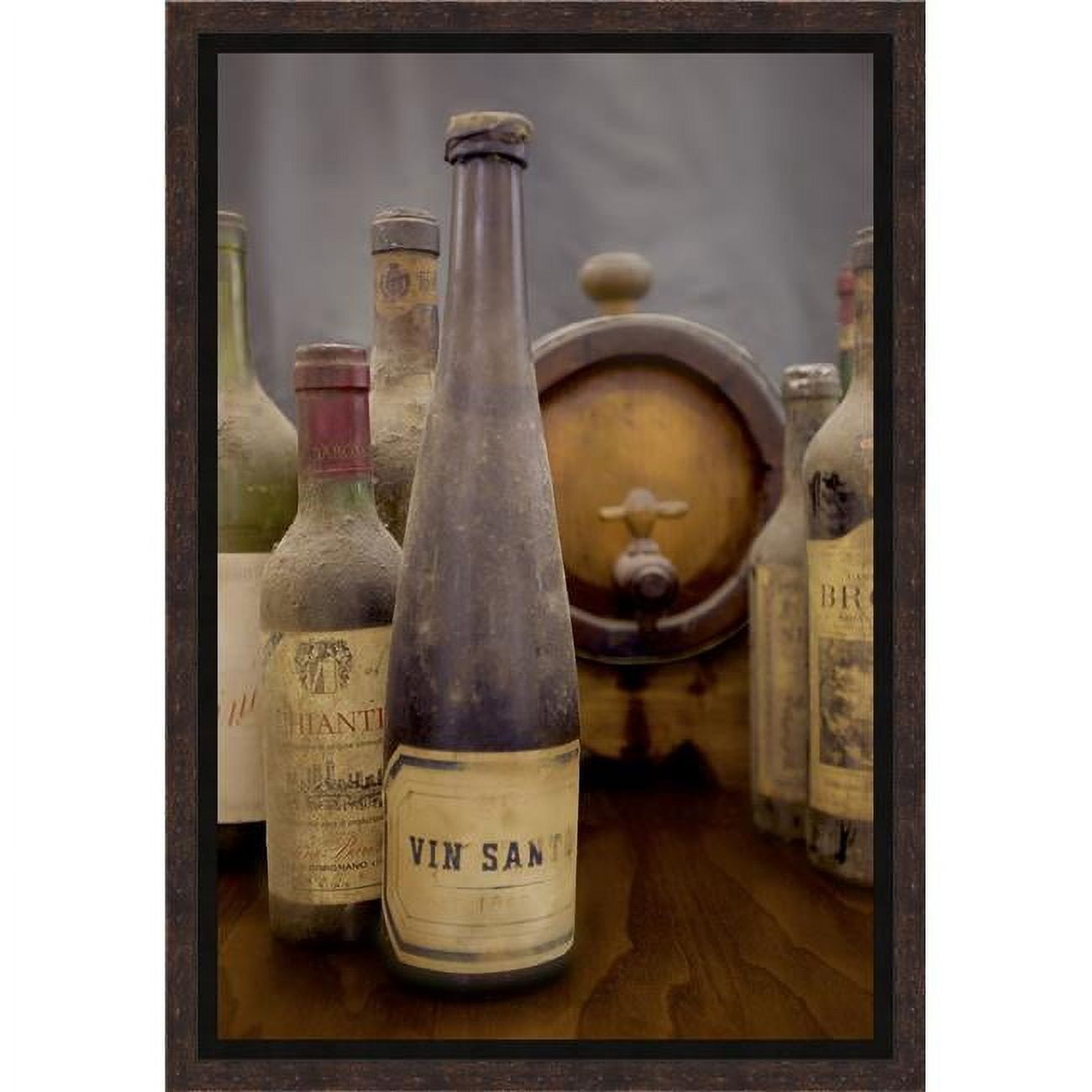 Antique Wine Bottles Print on Canvas with Black and Bronze Frame