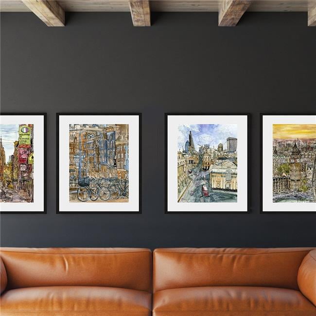 City Scene I Framed Fine Art Print in Black Matte Wood