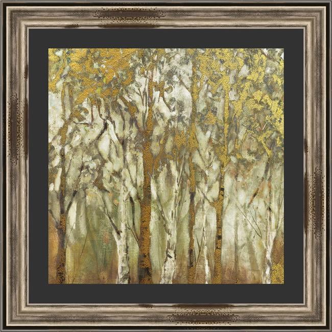 Birch Grove East Gold and Brown Framed Canvas Print