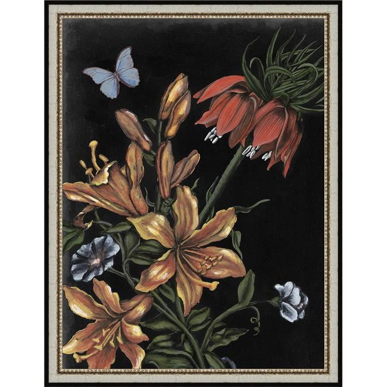 Champagne Framed Dark Floral Landscape Print with Beading Detail