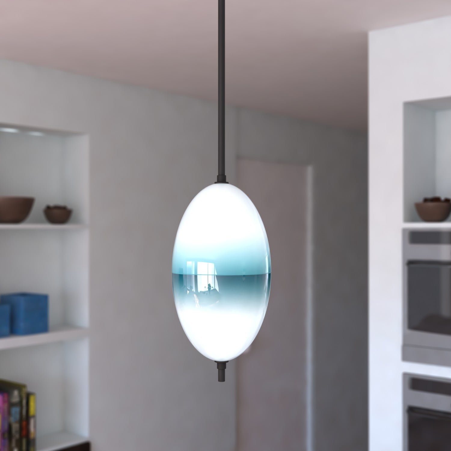 Somerset Oil Rubbed Bronze Mini Pendant with Blue and White Glass