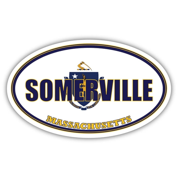 Somerville City Massachusetts State Flag | MA Flag Middlesex County Oval State Colors Bumper Sticker Car Decal 3x5 inches