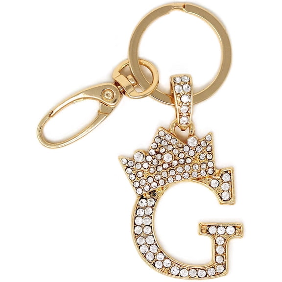 Sometheme Special Rhinestone Stud Initial Letter charm Keychain in Gold Tone