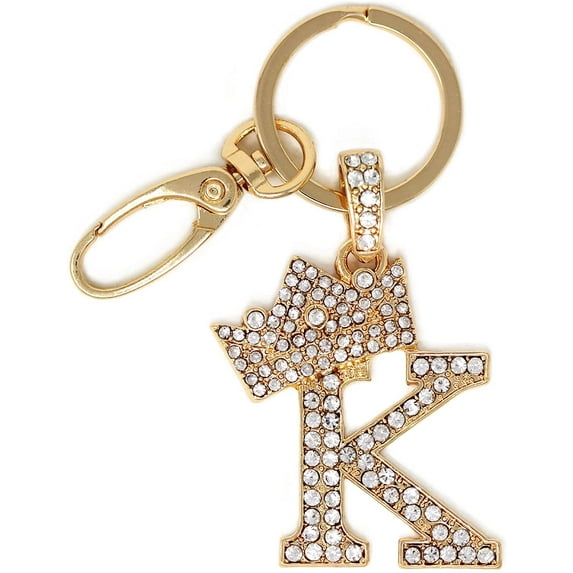 Sometheme Special Rhinestone Stud Initial Letter charm Keychain in Gold Tone