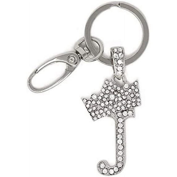 Sometheme Special Rhinestone Stud Initial Letter charm Keychain in Rhodium Tone