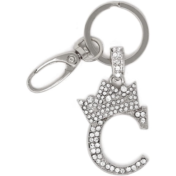 Sometheme Special Rhinestone Stud Initial Letter charm Keychain in Rhodium Tone