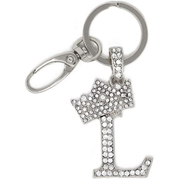 Sometheme Special Rhinestone Stud Initial Letter charm Keychain in Rhodium Tone