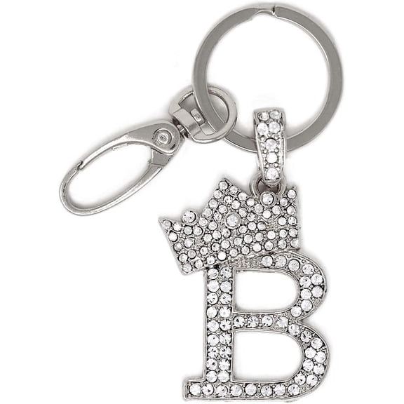 Sometheme Special Rhinestone Stud Initial Letter charm Keychain in Rhodium Tone