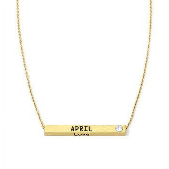 Sometheme Special Small Birthstone Necklace 4 Sided Engraved Brass Bar Pendant Necklace