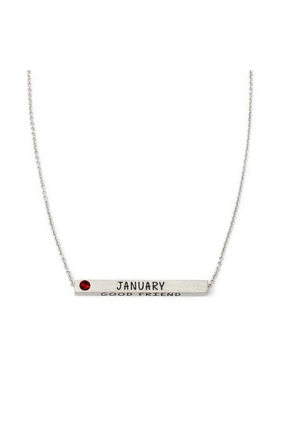 Small Birthstone Necklace 4 Sided Engraved Brass Bar Pendant Necklace