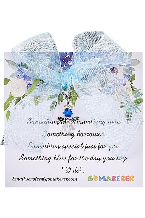 Something Blue Bouquet Charm Something Blue Wedding Bouquet Charms Guardian Angel Charm with A Gift Card for Bridal Flowers Silver DIY