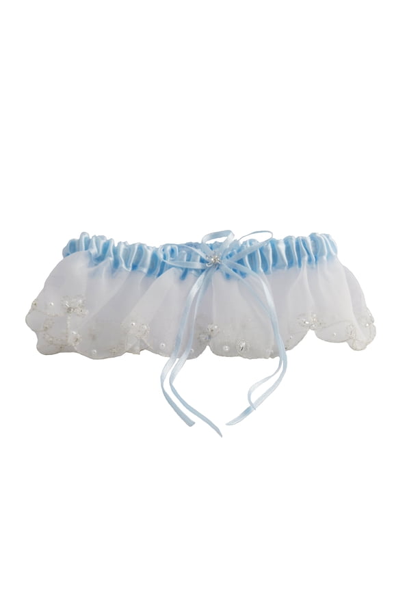 Something Blue Bridal Garter with Pearls Edging