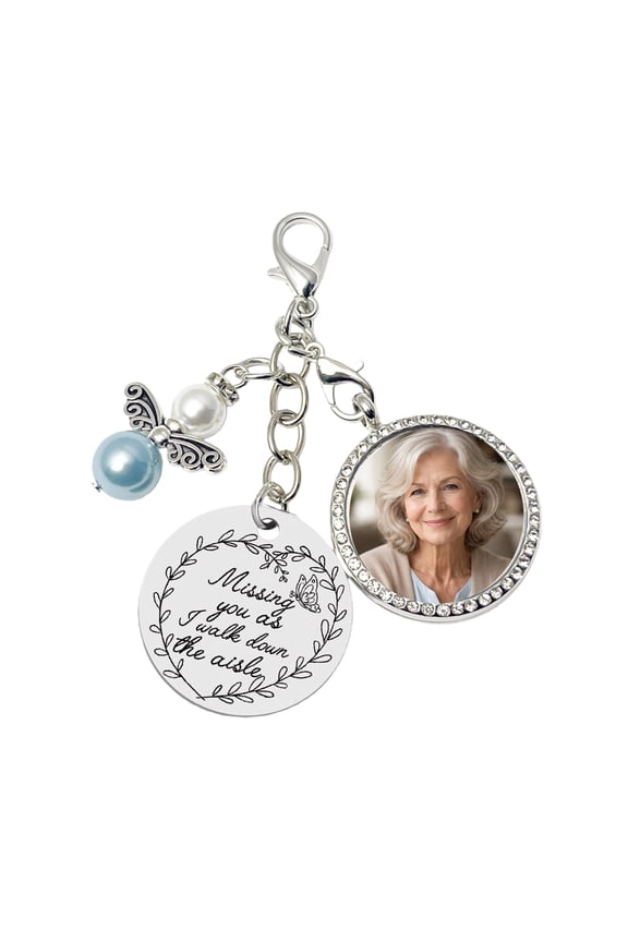Something Blue for Bride Memorial Wedding Bouquet Locket Charm DIY 2-Photo Frame Guardian Angel Charm Bridal Something Blue Gift On Wedding Day Remembrance Gifts