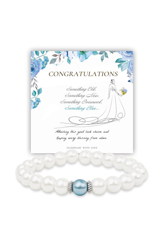 Something Blue Gift for Bride, Bridal Shower Gifts for Bride to be White Pearl Bracelet Anniversary Gifts for Wife with Meaningful Card as Bride Gifts Bridal Party Gifts Wedding Accessories Jewelry