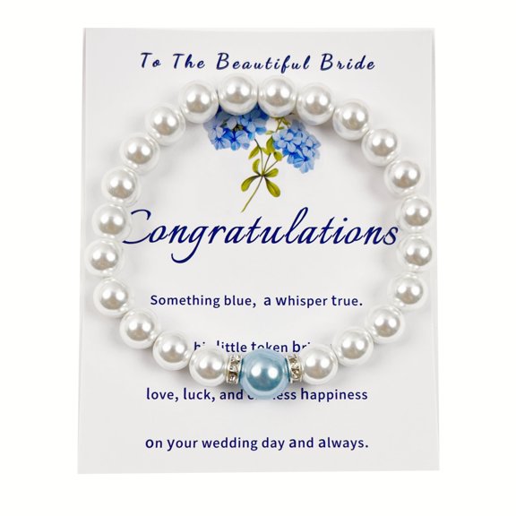 Something Blue Gift for Bride Bridal Shower Gifts for Bride to be Pearl Beaded Bracelet Bridal Party Gift (one blue)