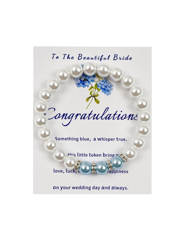 Something Blue Gift for Bride Bridal Shower Gifts for Bride to be Pearl Beads Bracelet Bridal Party Wedding Accessory Jewelry (three blue)
