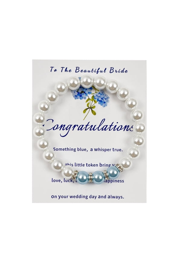Something Blue Gift for Bride Bridal Shower Gifts for Bride to be Pearl Beads Bracelet Bridal Party Wedding Accessory Jewelry (three blue)